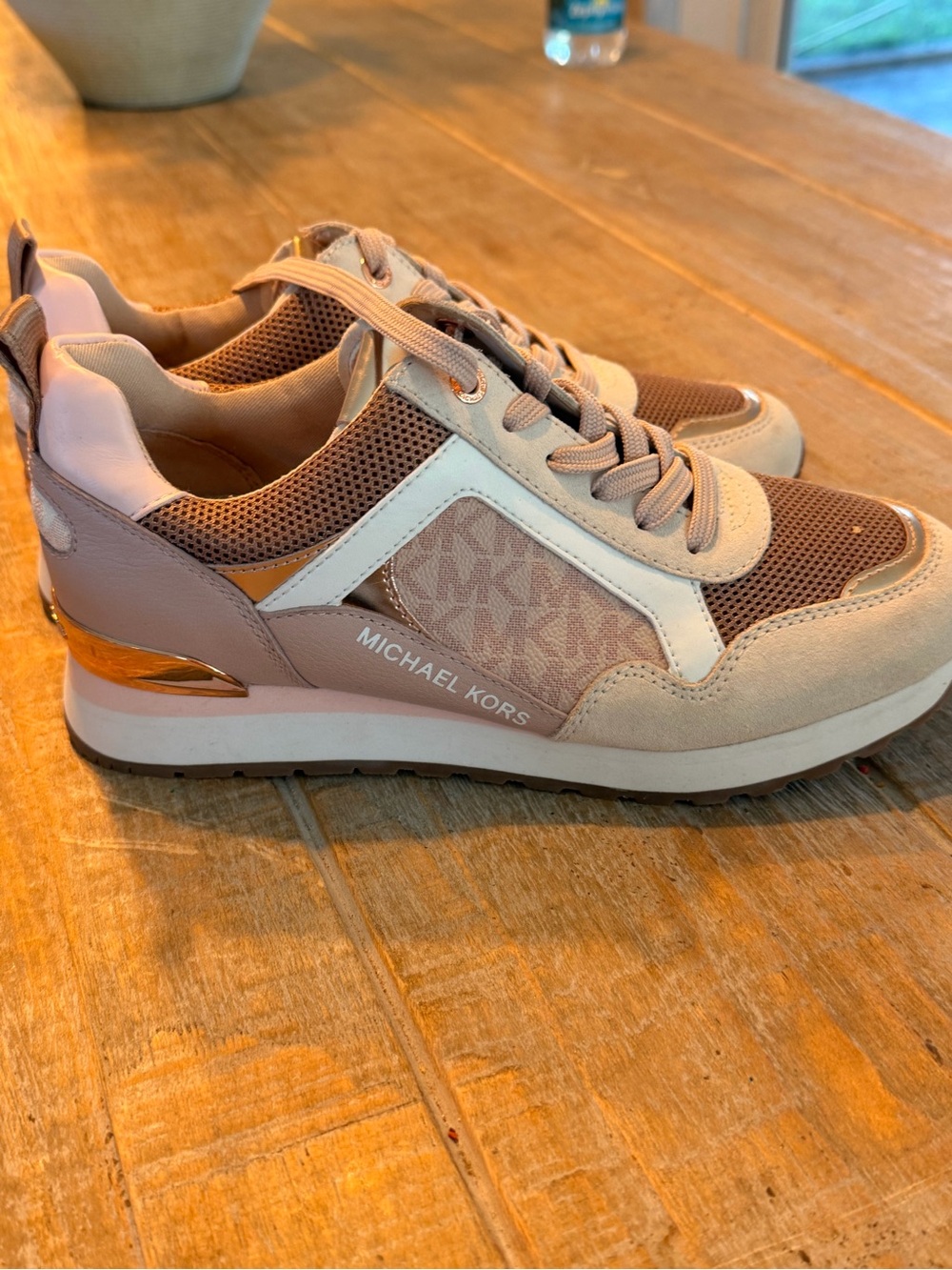 Michael Kors Blush Taupe Logo Runner Sneakers with Gold Accent